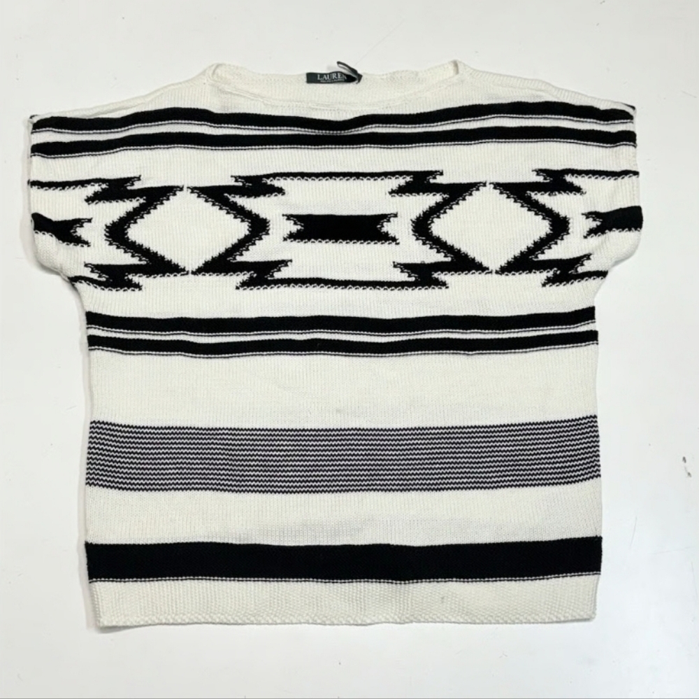 Vintage Ralph Lauren Monochrome Striped‎ Knit Top Size Xs